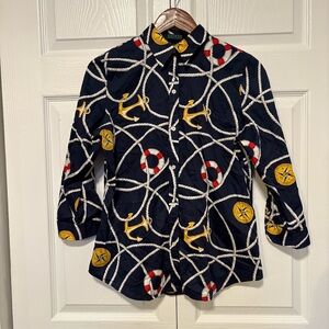 Lauren Ralph Lauren Nautical Rope Anchor Print Cotton Shirt Women’s M